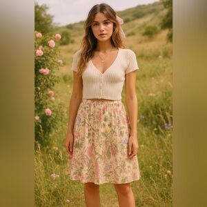 Vintage Y2K Cottagecore Floral 100% Silk Skirt